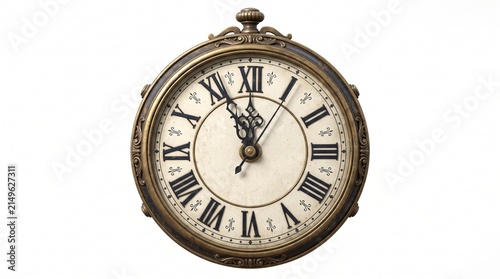 Obraz na plátně Antique pocket watch with ornate brass casing and Roman numerals on a white back