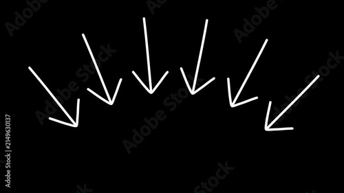 Icon arrow animation, many arrows pointing down. White line isolated black background.