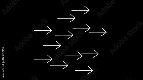 Icon arrow animation, many arrows pointing right. White line isolated black background.