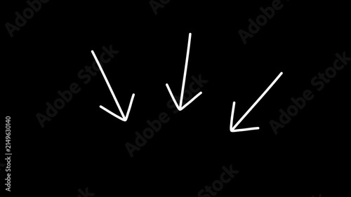 Icon arrow animation, three arrows pointing down. White line isolated black background.