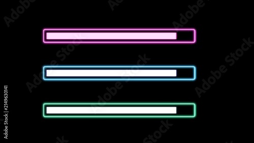collection glowing rectangle loading Bar animation with colour variation isolated on black background