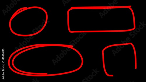 Collection Red Marking line, circle and square mark outline isolated background