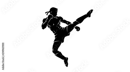 Muay Thai Fighter High Kick Silhouette