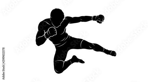 Flying Kick Martial Arts Fighter Silhouette
