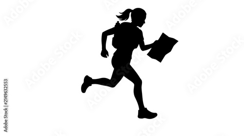 Woman Orienteering Runner Silhouette Vector Illustration