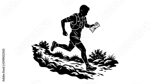 Trail Runner with Map Silhouette Vector Illustration