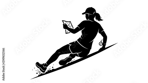 Woman Orienteering Silhouette Vector Illustration