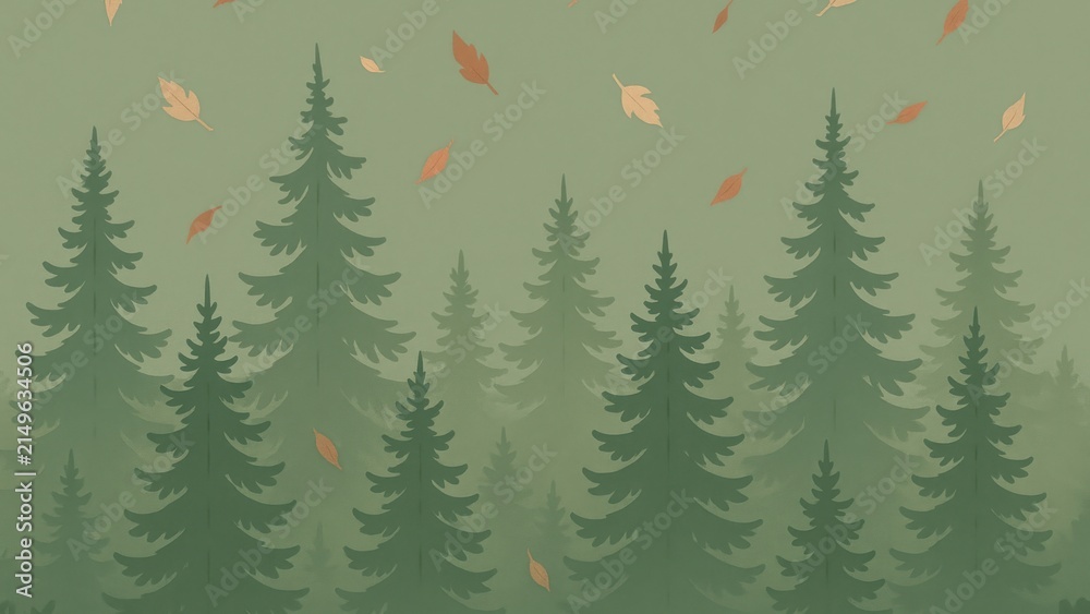 Obraz premium Serene forest with falling leaves desktop wallpaper