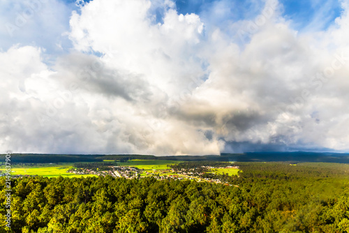 Panorama from the heights of a forest with a cloudy sky, Mexiquillo forest in the Sierra Madre Occidental, in Durango, Mexico