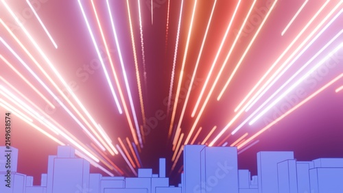 Futuristic Architectural Cityscape with Geometric Forms and Atmospheric Glow