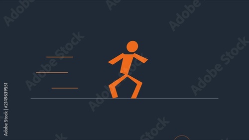 Minimalist stick figure animation running with rolling sphere: dynamic motion for business and education 4k