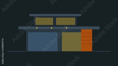 Modern house exterior flat animation: minimalist architectural concept for real estate and property development presentation 4k