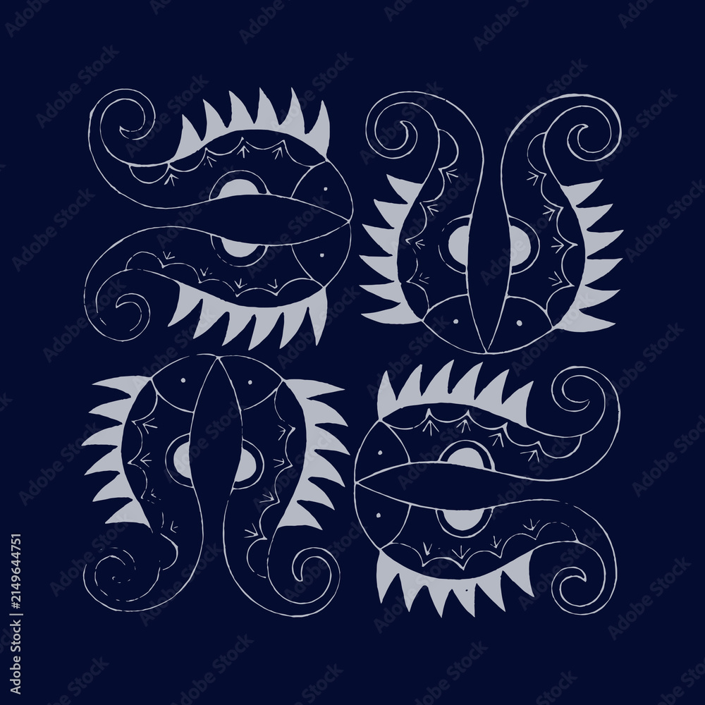Fototapeta premium Chinese Miao Batik Ornament Vector Pattern for Fashion and Packaging Design