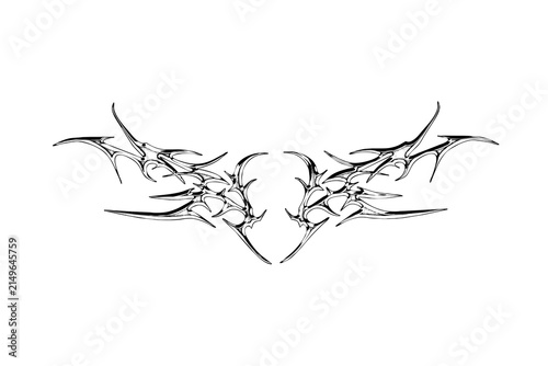 neo tribal tattoo. abstract aesthetic symmetrical shapes y2k cyber gothic style design with chrome texture