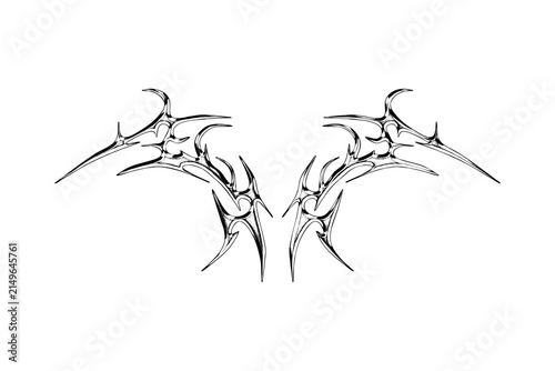 neo tribal tattoo. abstract aesthetic symmetrical shapes y2k cyber gothic style design with chrome texture