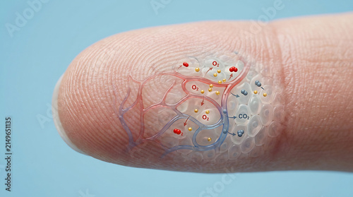 3D medical illustration of capillary gas exchange in a human
