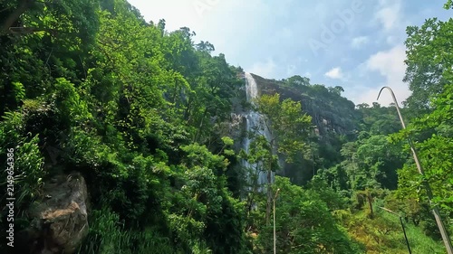 Diyaluma Waterfall and Mountain Landscape with Green Trees Sri Lanka
