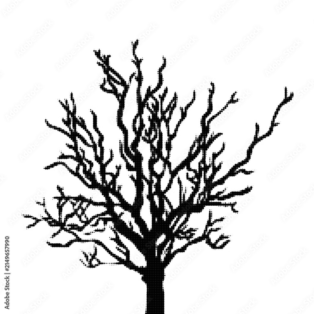 Fototapeta premium Black leafless tree silhouette on plain background illustration