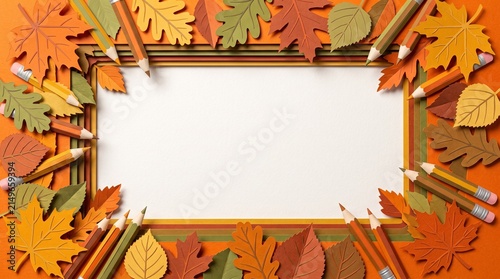 Fall Leaves Canvas and Colored Pencils — Autumn Craft Art Top View