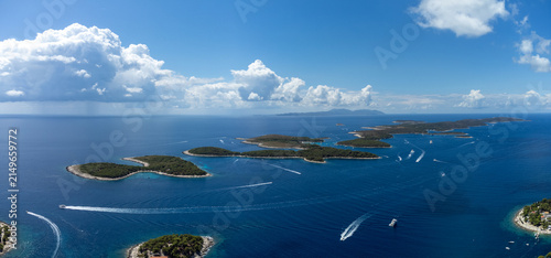 Panoramic view from above on Pakleni islands near Hvar in Croatia