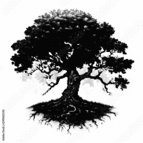 Black and white tree silhouette against plain background illustration