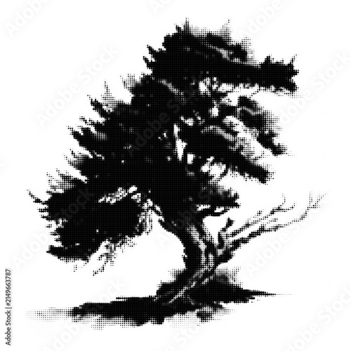 Black and white stylized tree illustration with branches illustration