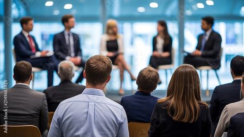  Business training presentation with professionals attending a corporate seminar