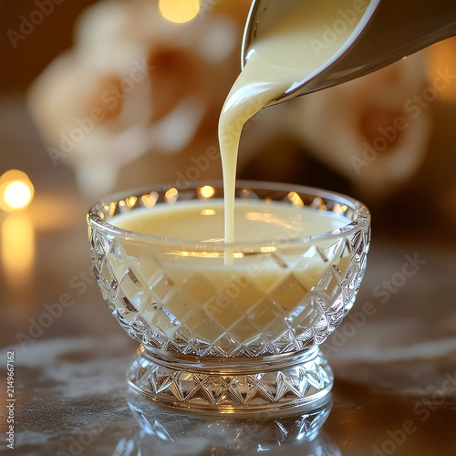 Glass of golden beer with frothy head bubbles.