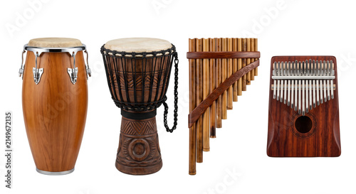 Foto Collection of traditional ethnic musical instruments set