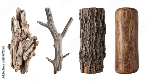 Natural timber elements set with driftwood branch bark log block