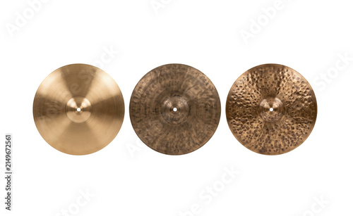Set of professional bronze drum cymbals in different finishes