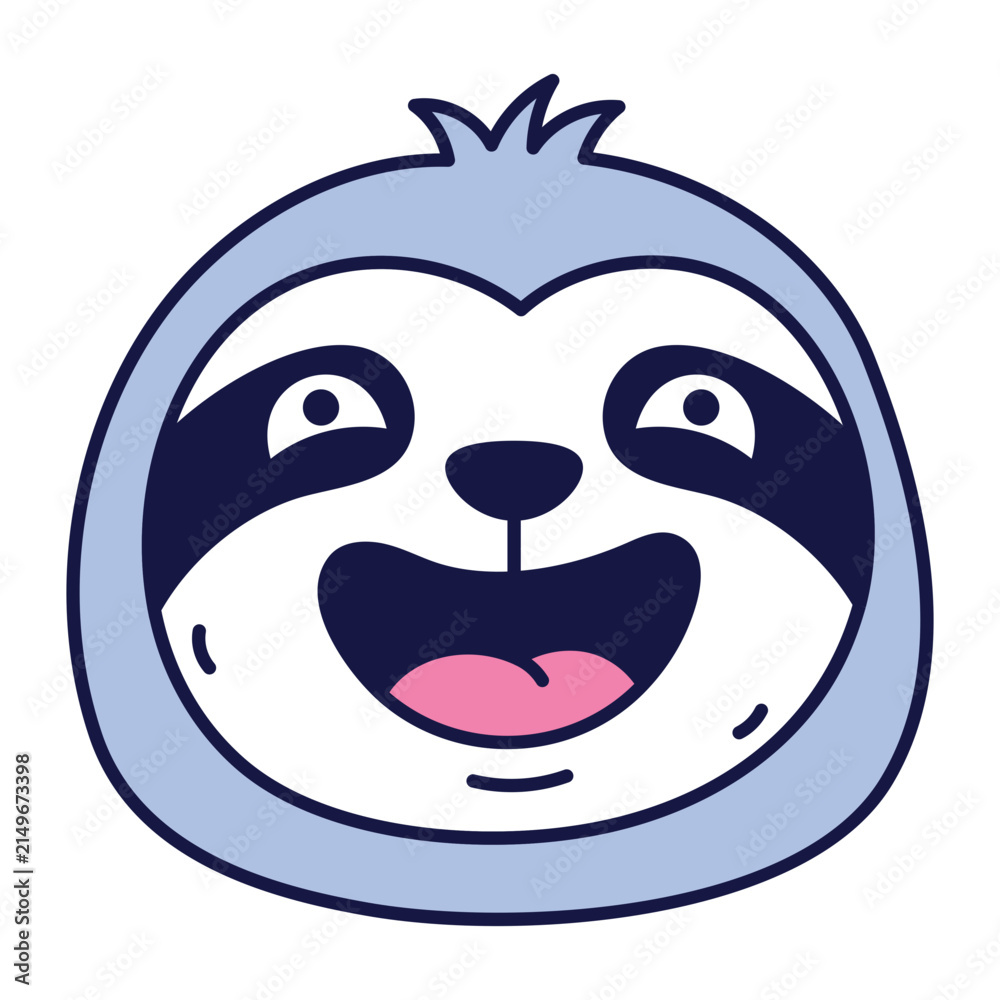 Fototapeta premium Cheerful sloth face laughing with a broad open smile.