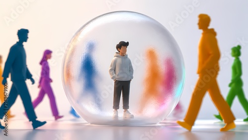 Introverted Boy Isolated in Bubble Social Anxiety Concept