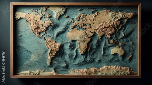 3D Relief World Map Wooden Wall Art Decor