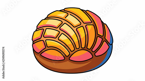 Vibrant Mexican Concha Sweet Bread Vector Illustration Featuring Traditional Pan Dulce Shell Topping for Bakery and Food Menus