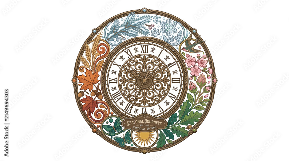 Fototapeta premium Four Seasons Decorative Clock Illustration