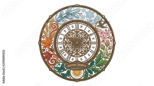 Four Seasons Decorative Clock Illustration