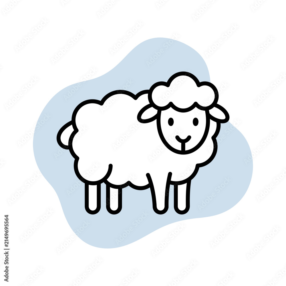 Obraz premium Simple black and white line art of a cute sheep illustration.
