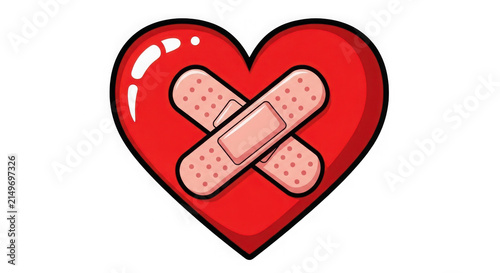 Pixel art red heart with adhesive bandage icon isolated on transparent background