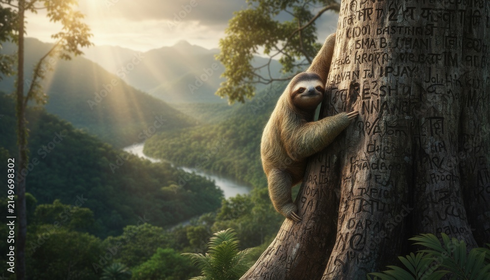 Naklejka premium Sloths Serene Climb - A Gentle Giant in the Rainforest Canopy.
