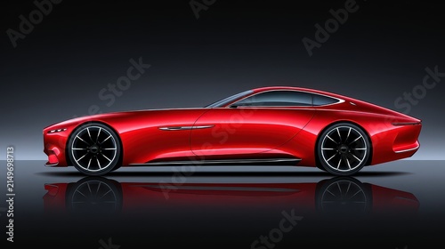 Sleek Red Sports Car Concept with Modern Design and Glossy Finish on Dark Background