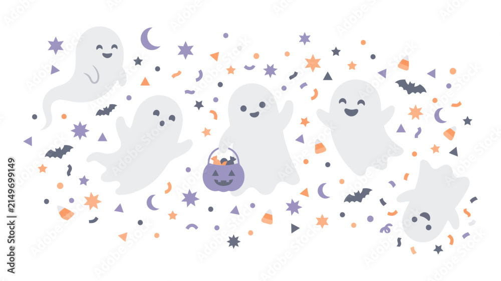 Fototapeta premium Group of children dressed in cute Halloween costumes standing outdoors in autumn.
