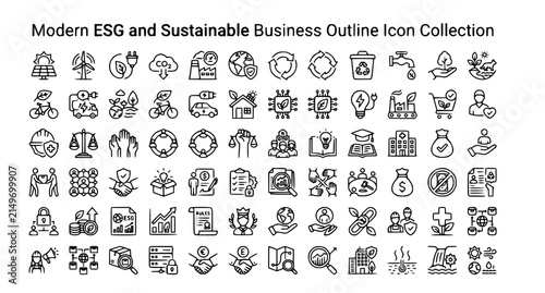 Bild auf Leinwand ESG sustainable business outline icon collection ecology social governance vecto