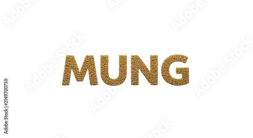 Mung word written in a shiny golden glitter texture font isolated on transparent background