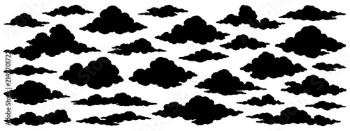 Cloud black silhouette illustrations isolated on a transparent background