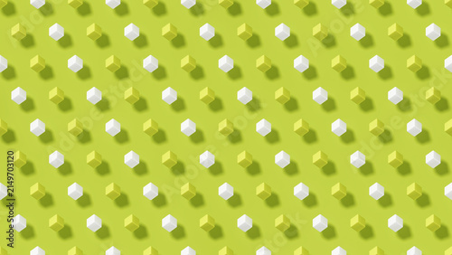 Seamless isometric cube pattern, white lime yellow 3d blocks, lime green background