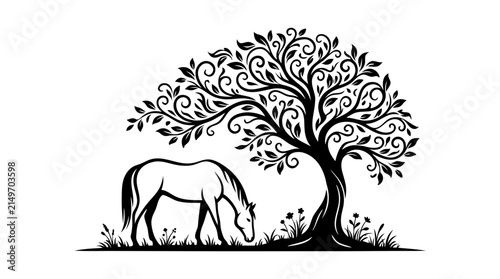 Vector Illustration of Wild Elephant and Tree Silhouette in Safari Nature Landscape Design