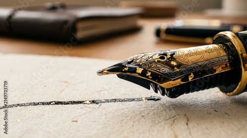 Vintage Gold tipped Fountain Pen Writing on Paper