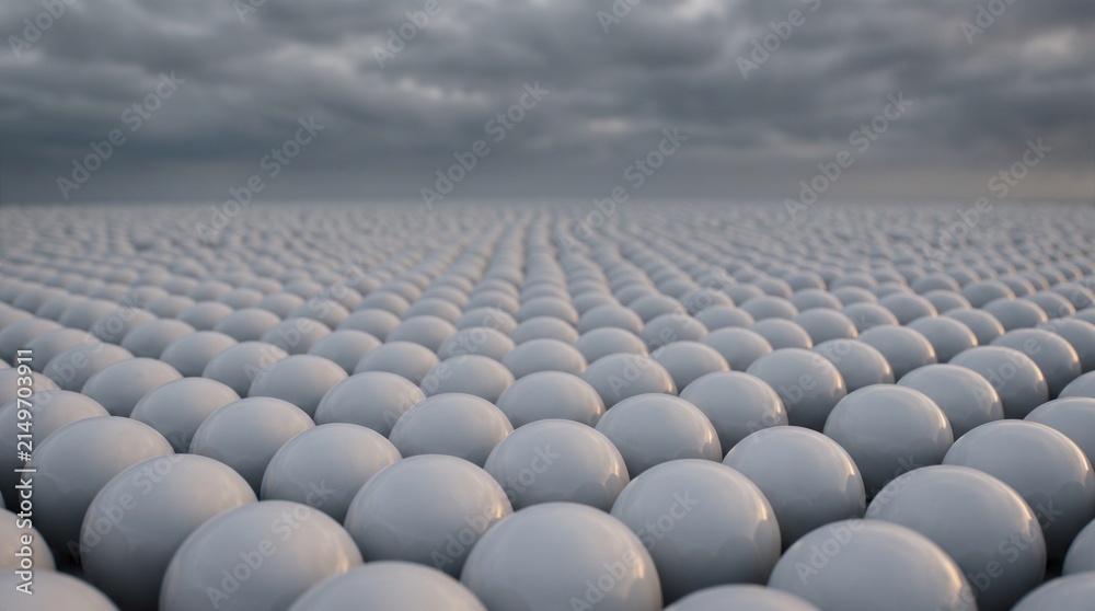 Obraz premium Infinite Array of Smooth White Spheres Against Stormy Sky Background