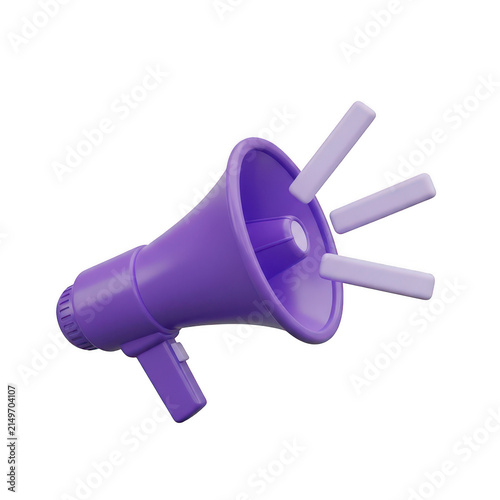 3d purple megaphone icon for marketing and announcement isolated on transparent background